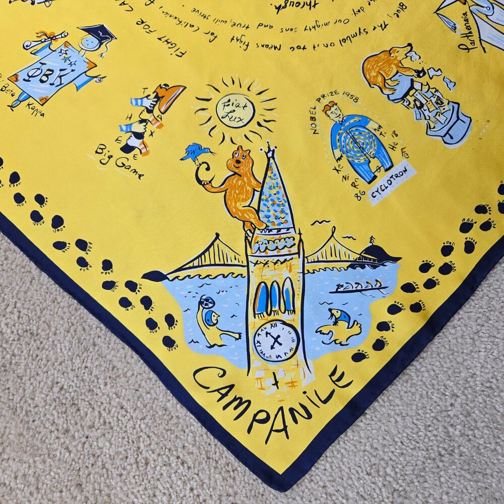 RARE UC Berkeley 100% Silk Scarf Hand-Rolled Aksesaré 2004 Collectible - Picture 8 of 12